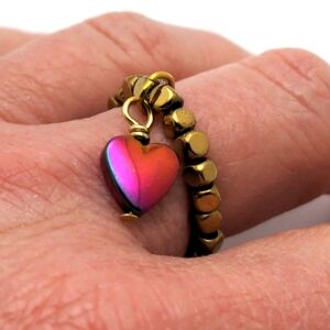 Dual-Sided Gold Heart Beaded Ring